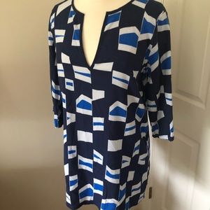 J. Crew Factory Blue and White Geometric Tunic